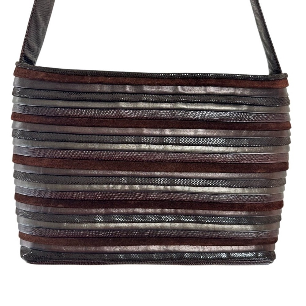 Sharif Vintage Purse USA Multi-Textured Striped Brown Bronze Designer Handbag